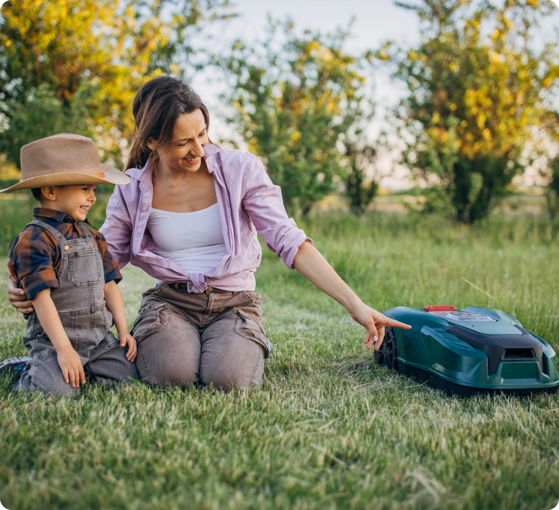 Family enjoying garden technology together